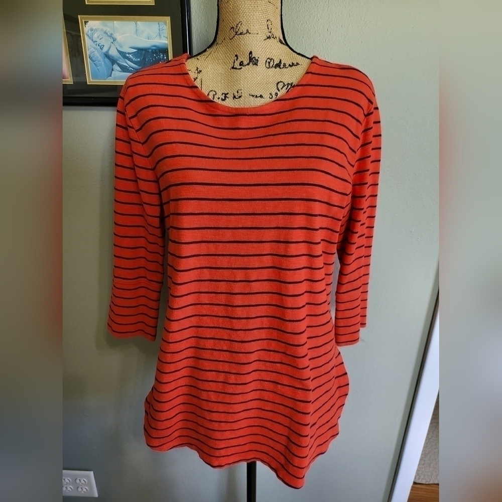 Merona Orange and Navy Striped Top with Zipper detail